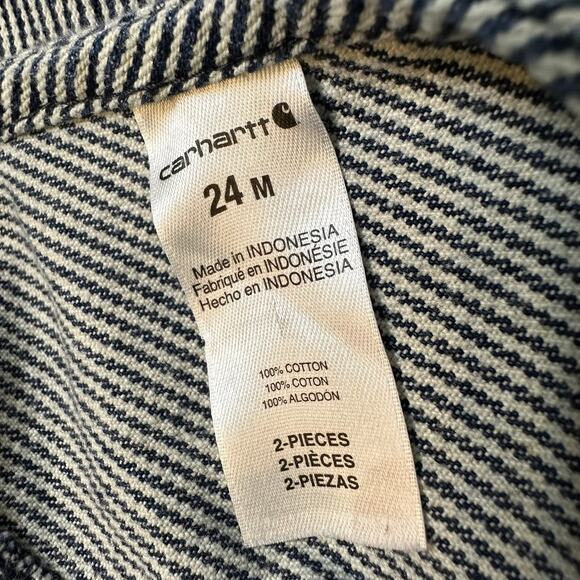 Carhartt Blue Striped Jean Denim Shortalls Snap Opening 24 Months - Picture 6 of 7